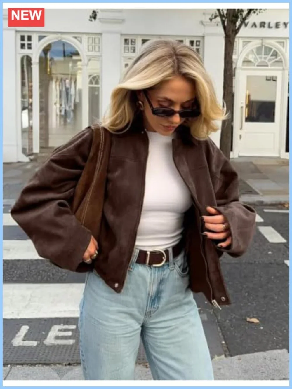 Faux Suede Oversized Cropped Bomber Jacket Women Batwing Streetwear